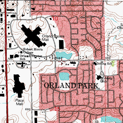Topographic Map of Orland Square Village Shopping Center, IL