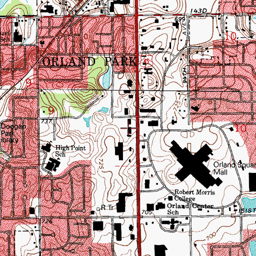Topographic Map of Village Green Shopping Center, IL