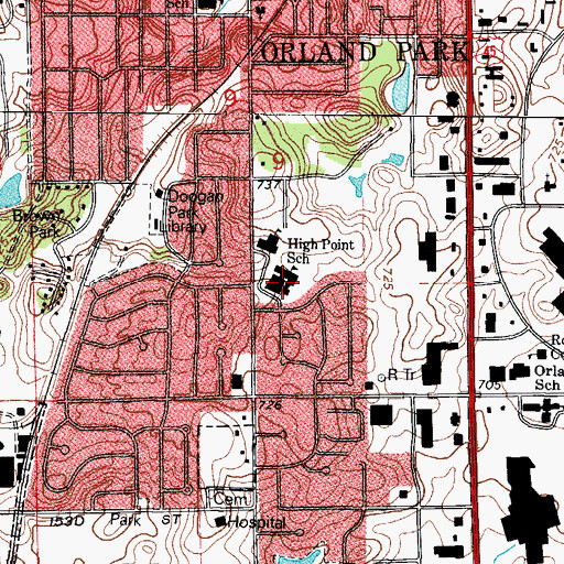 Topographic Map of Orland Junior High School, IL
