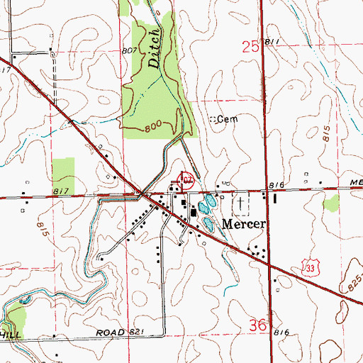 Topographic Map of Mercer Post Office (historical), OH