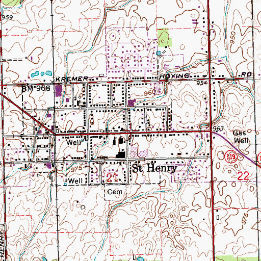 Topographic Map of Saint Henry Post Office, OH