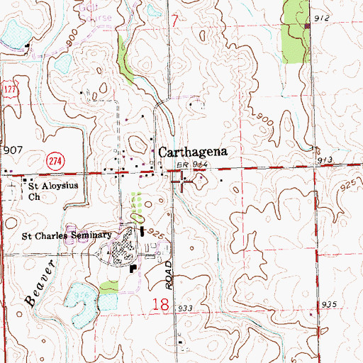 Topographic Map of Carthagena Post Office, OH