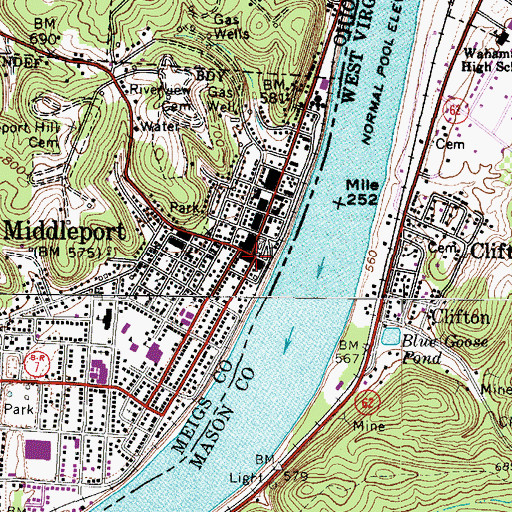 Topographic Map of Middleport Post Office, OH