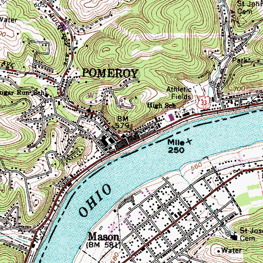 Topographic Map of Pomeroy Post Office, OH