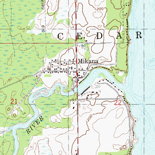 Topographic Map of Mikana Post Office, WI