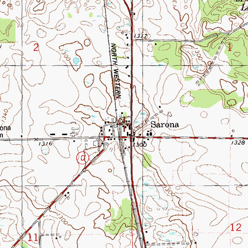 Topographic Map of Sarona United Methodist Church, WI