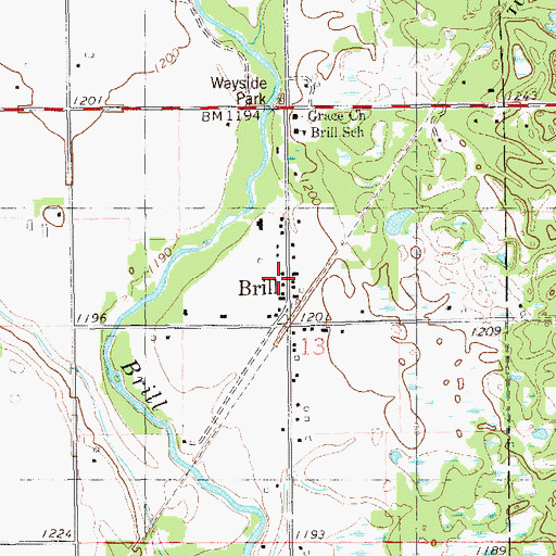 Topographic Map of Brill Post Office, WI
