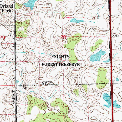 Topographic Map of Orland Tract Forest Preserve, IL