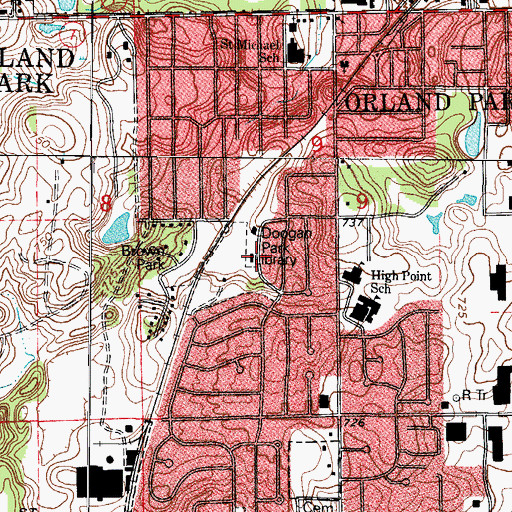 Topographic Map of Orland Park Public Library, IL