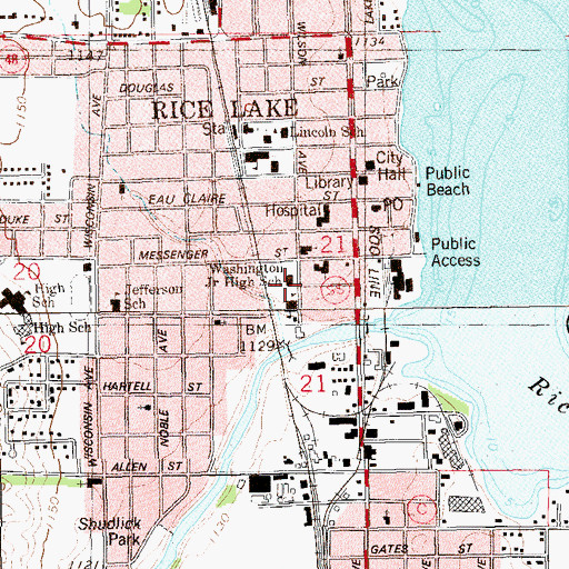 Topographic Map of Rice Lake Jail, WI