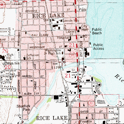 Topographic Map of Rice Lake Police Department, WI