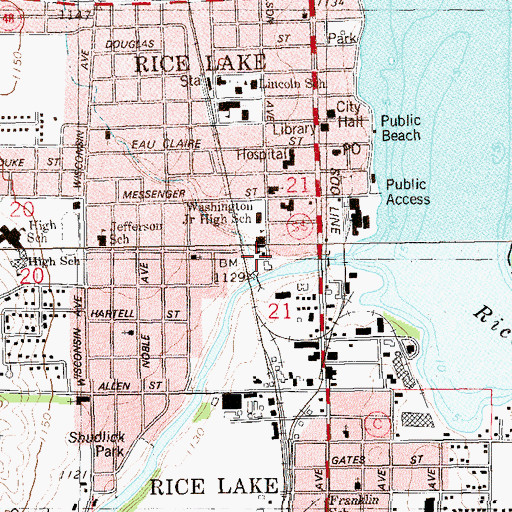 Topographic Map of Rice Lake Fire Department, WI