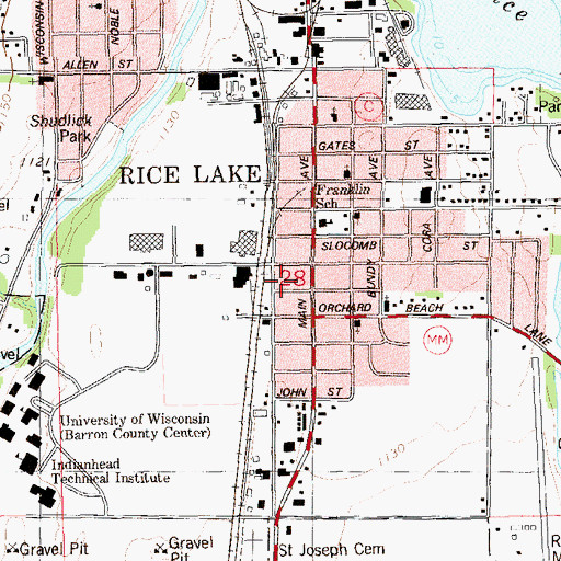 Topographic Map of Rice Lake Water Tower, WI