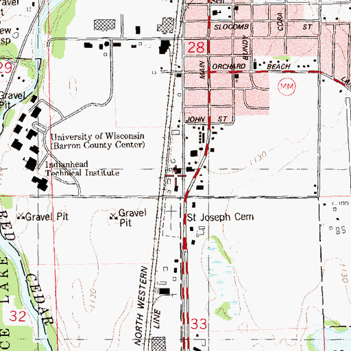 Topographic Map of Rice Lake Town Hall, WI