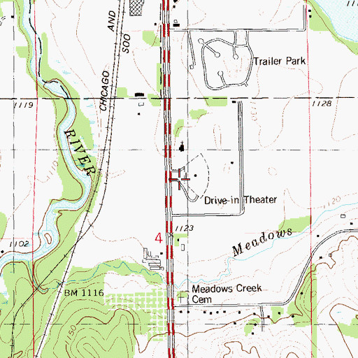 Topographic Map of Lake Seven Movie Theatre, WI