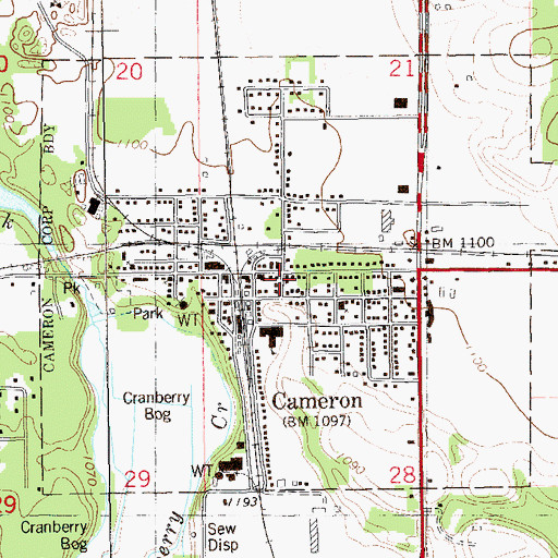 Topographic Map of Cameron Village Hall, WI
