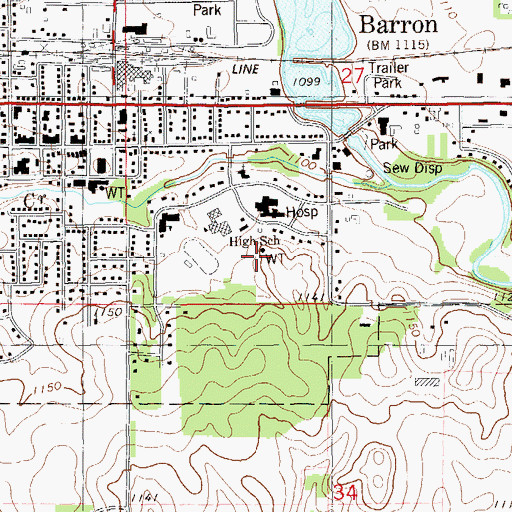 Topographic Map of Baron Water Tower, WI