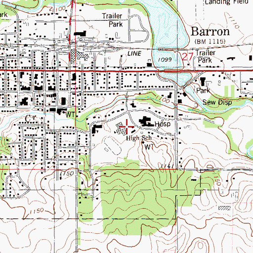Topographic Map of Barron Area Community Center, WI