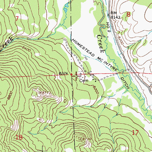 Topographic Map of Mosier Ranch Cemetery, CO