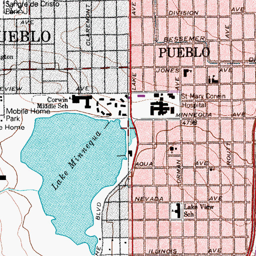 Topographic Map of Lake Minnequa, CO