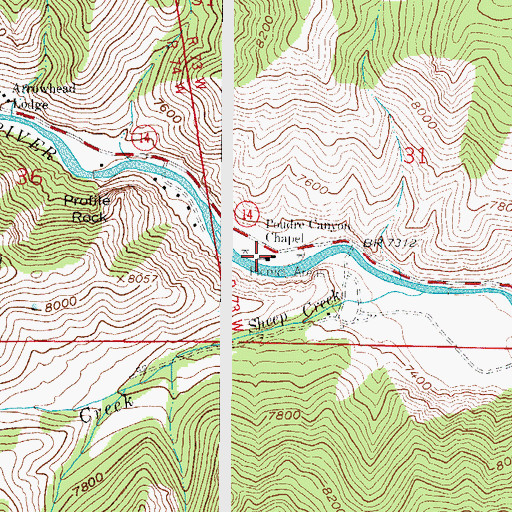 Topographic Map of Poudre Canyon Chapel Columbarium, CO