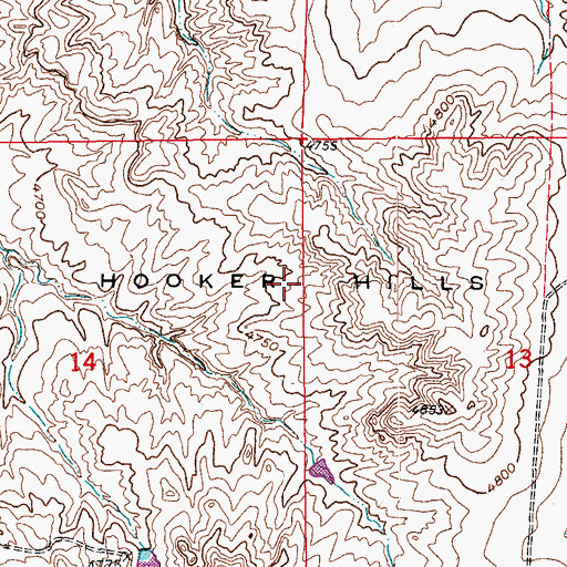 Topographic Map of Hooker Hills, CO