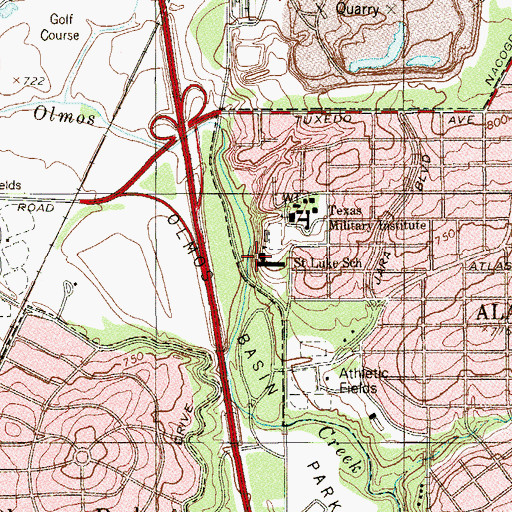 Topographic Map of Saint Lukes Episcopal Church, TX