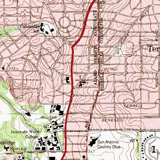 Topographic Map of Saint Peters Catholic School, TX