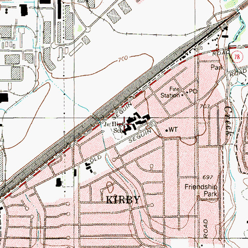 Topographic Map of Kirby Junior High School, TX