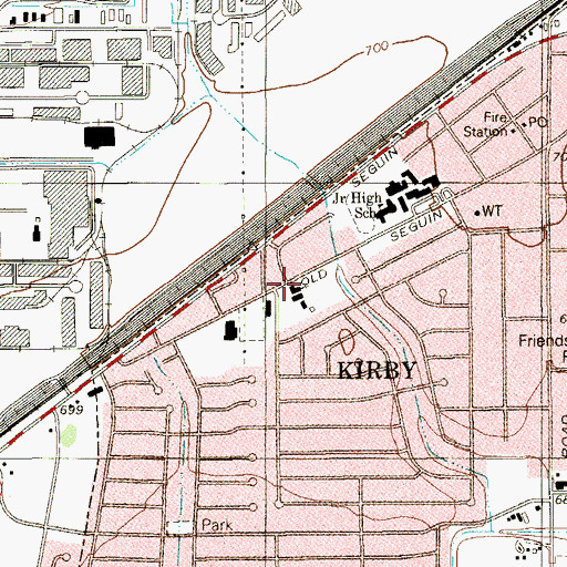 Topographic Map of Kirby Baptist Church, TX