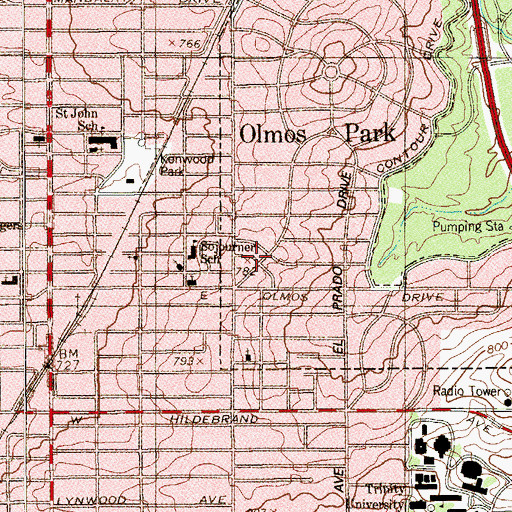 Topographic Map of Olmos Park Police Department, TX