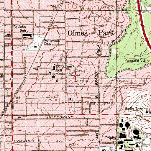 Topographic Map of Olmos Park Fire Station, TX