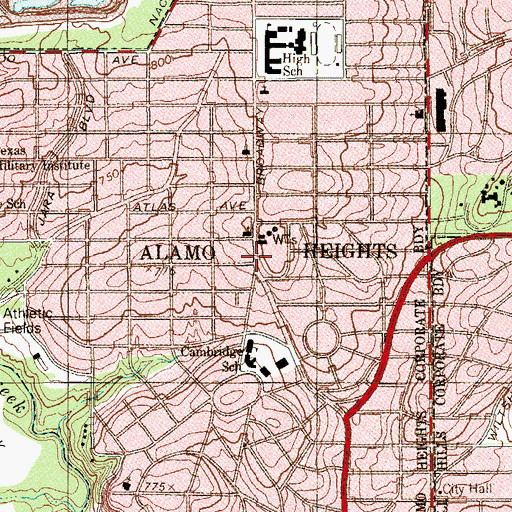 Topographic Map of Alamo Heights City Hall, TX