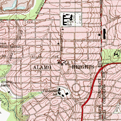 Topographic Map of Alamo Heights Fire Department - Emergency Medical Services, TX