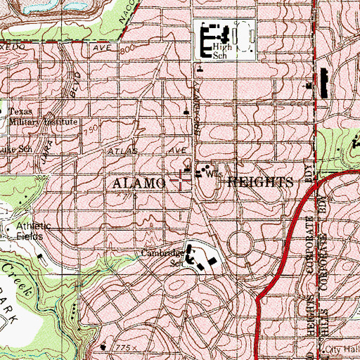 Topographic Map of Alamo Heights Presbyterian Church, TX
