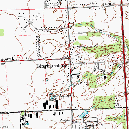 Topographic Map of Ginghamsburg Post Office (historical), OH