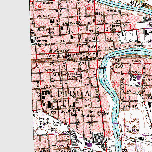 Topographic Map of Piqua Post Office, OH