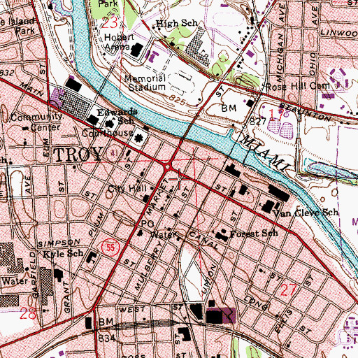 Topographic Map of Troy Post Office, OH