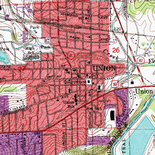 Topographic Map of First Presbyterian Church, MO