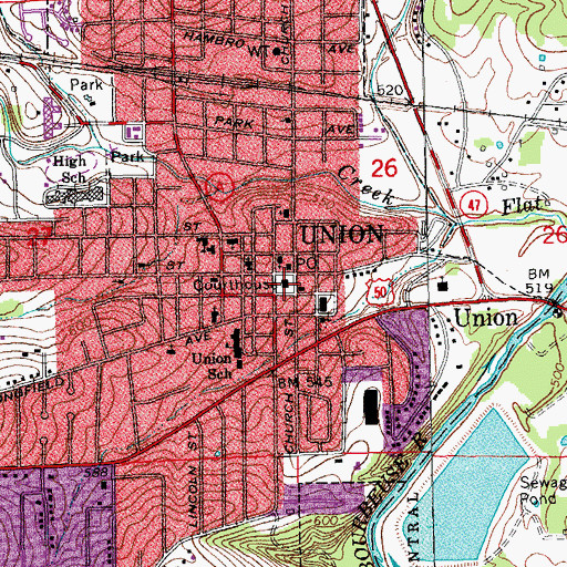 Topographic Map of Franklin County Courthouse, MO
