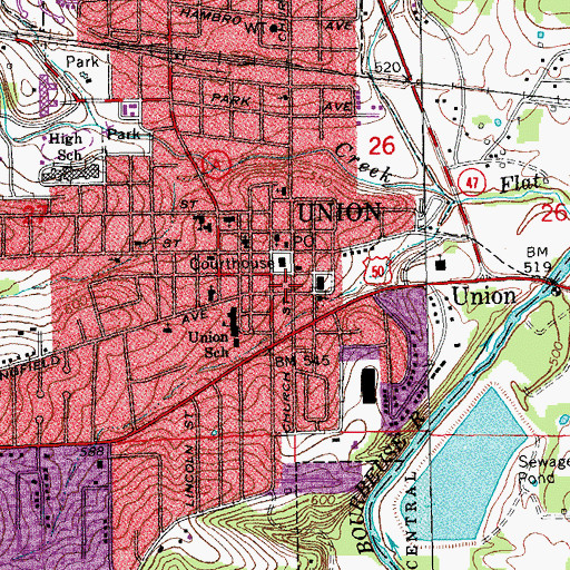 Topographic Map of Union Police Department, MO