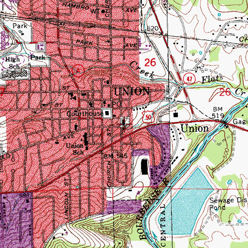 Topographic Map of Union City Hall, MO