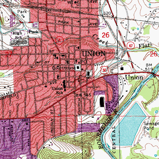 Topographic Map of Union Ambulance District Emergency Medical Station, MO