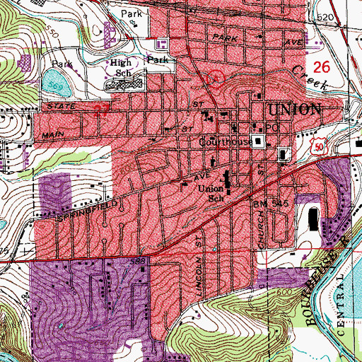 Topographic Map of Saint Paul Lutheran Church - Missouri Synod, MO