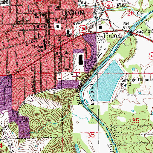 Topographic Map of Union Assembly of God, MO