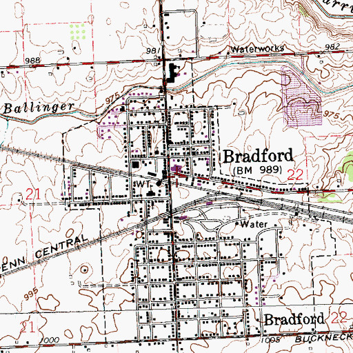 Topographic Map of Bradford Post Office, OH