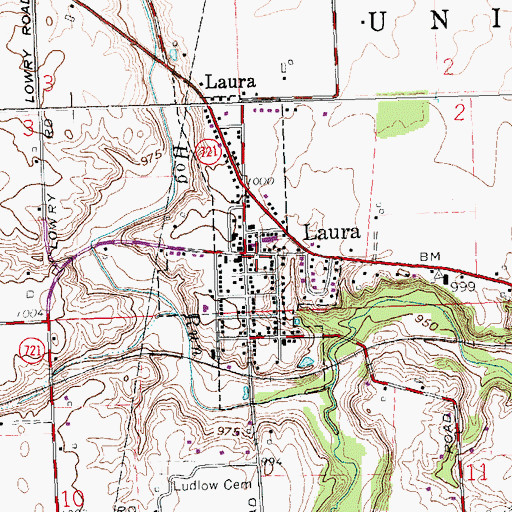 Topographic Map of Laura Post Office, OH