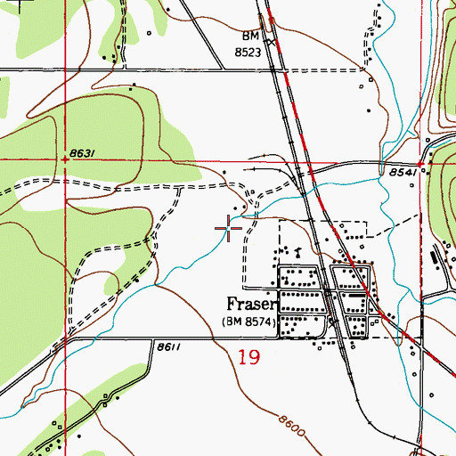 Topographic Map of Fraser Valley Library, CO