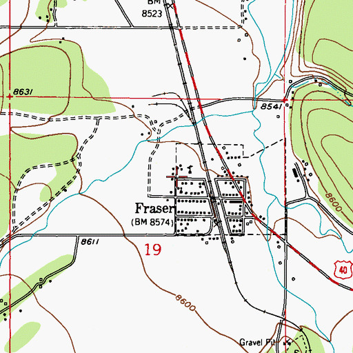 Topographic Map of Fraser Town Hall, CO