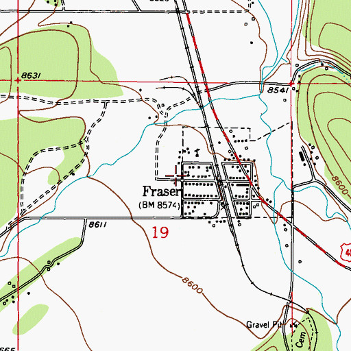Topographic Map of Fraser Historic Church Community Center, CO